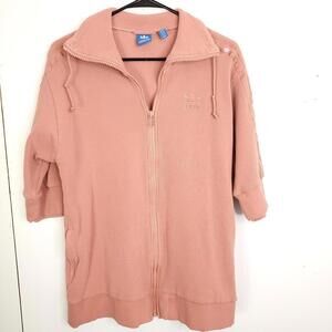 Adidas Sweater Womens Small Jacket Full Zip Half Sleeve Waffle Salmon Heavy